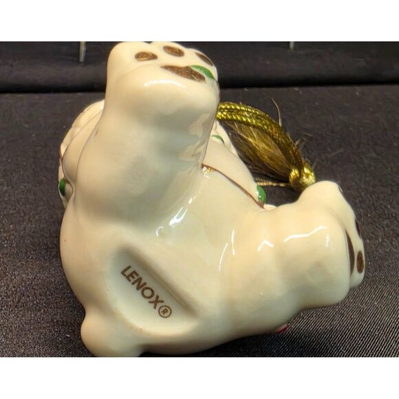 Lenox Very Merry Porcelain Teddy Bear w Santa Hat and Christmas Lights Ornament - Picture 5 of 7